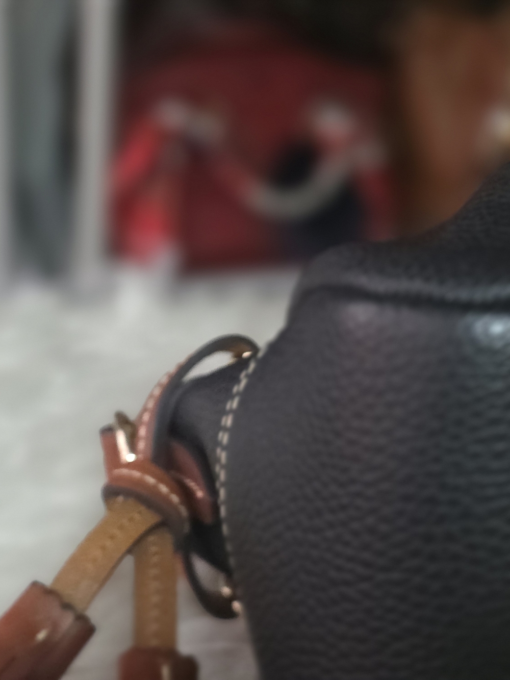 Dooney & Bourke Black Pebbled Leather Satchel with Brown Trim - Picture 3 of 7